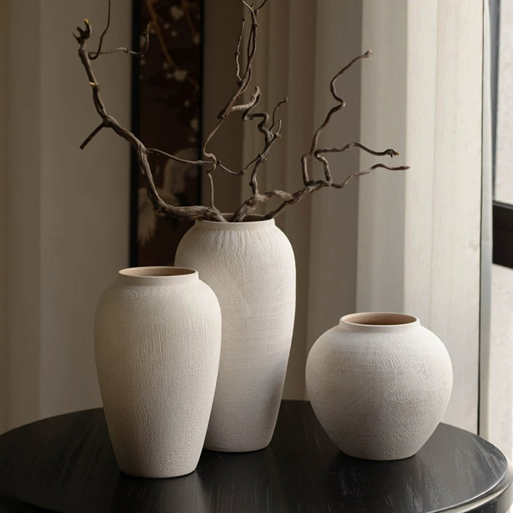 Qingsheng New Chinese Ceramic Vase for Living Room Entryway Decor, Wabi-Sabi Style Handmade Desktop Flower Arranger