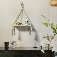Bohemian Macrame Plant Hanger Shelf with Tassels for Wall Decor
