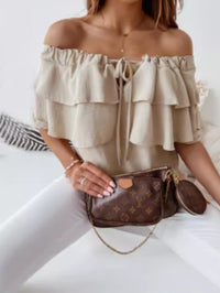 Women's Off-Shoulder Chiffon Ruffle Short Sleeve Blouse