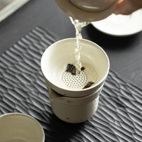 Ash Glaze Ceramic Tea Strainer Set with Daisy Pattern - Traditional Chinese Kung Fu Tea Accessory