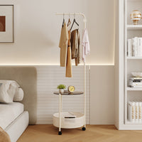 Floor-Standing Garment Rack with Integrated Bedside Cabinet, Movable Clothes Organizer