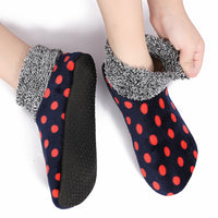 Women's Fleece-Lined Non-Slip Indoor Floor Socks with Soft Sole, Warm Winter High-Tube Polka Dot Home Wear