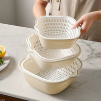 Double-Layer Kitchen Drain Basket for Washing Vegetables and Fruits, Hot Pot Platter, Plastic Fruit Basin