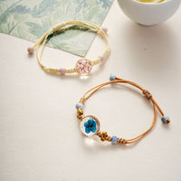 Ceramic Peach Blossom Narcissus Dried Flower Glass Ball Bracelet for Women