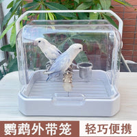 Portable Transparent Bird Cage for Parrots with Feeding Tray Perch and Lock, Travel Carrier for Small Birds