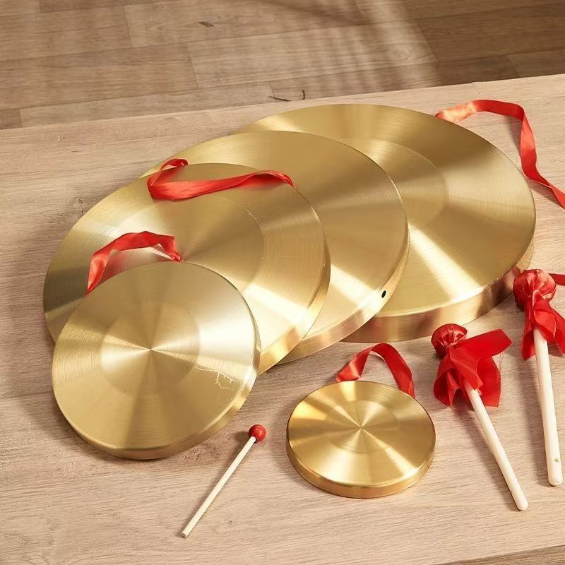 Copper Gong Set with Mallet for Performances, Warning, and Musical Instruments