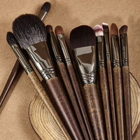14-Piece Professional Animal Hair Makeup Brush Set with Birch Wood Handles