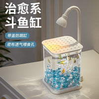 Mini Betta Fish Tank with LED Light, Desktop Aquarium for Office Home Decor