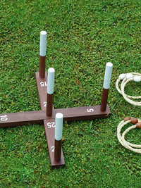Retro Wooden Ring Toss Game with Hemp Rope Hoops for Outdoor Lawn Team Building and Parent-Child Interactive Educational Toy