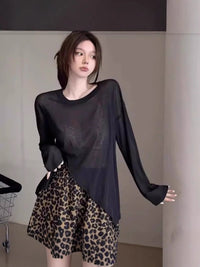Women's Ice Silk Sun Protection Cardigan with Slits, Loose Fit Long Sleeve Top