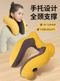 Inflatable U-Shaped Travel Neck Pillow for Airplanes and High-Speed Trains