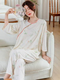New Chinese Style Cotton Silk Pajama Set for Women - Summer Loungewear with Traditional Design