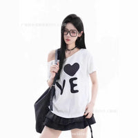 Women's Asymmetrical Shoulder Distressed Short Sleeve T-Shirt