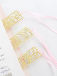 Creative Gold-Plated Hollow Carved Metal Bookmark with Cherry Blossom Design, Vintage Style Gift