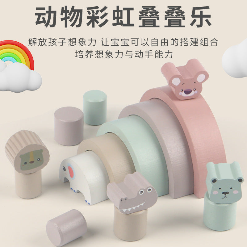 Montessori Rainbow Stacking Blocks Animal Balance Toy for Kids