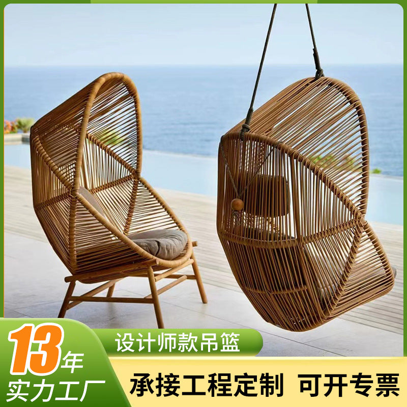 Outdoor Wicker Hanging Basket Chair for Patio Garden Villa Hotel