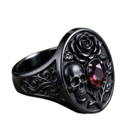 2026 New Electroplated Gunmetal Skull Ring with Rose Flower Design for Women, Vintage Halloween Jewelry