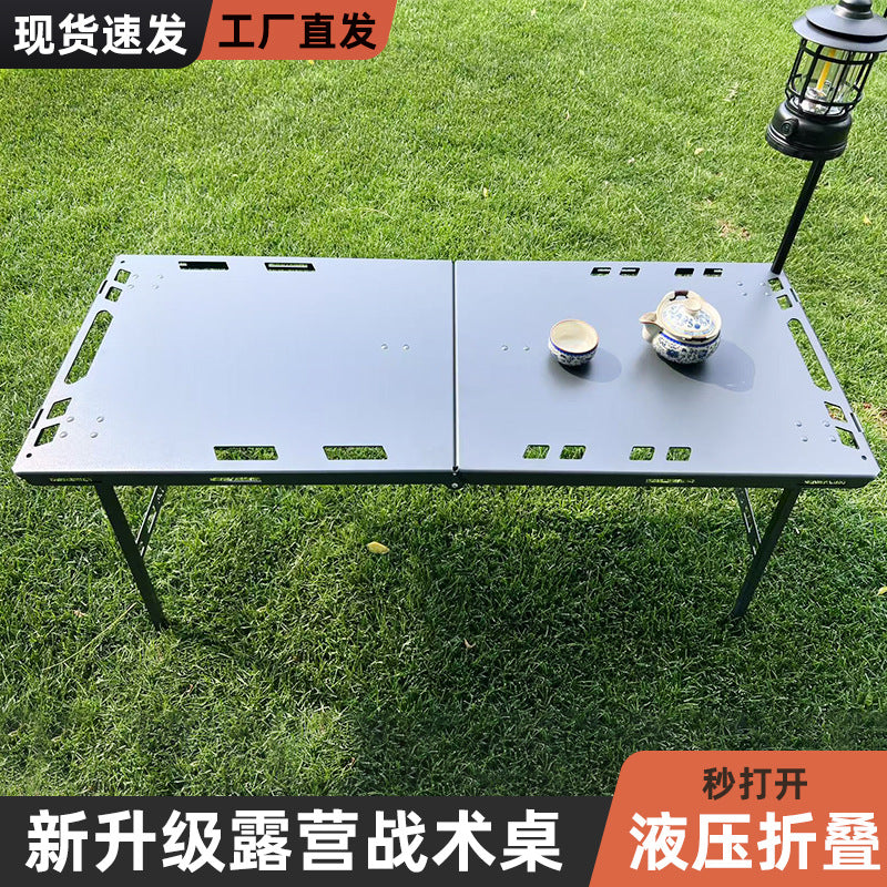 Large Semi-Automatic Hydraulic Folding Camping Table for Outdoor Picnics and Stalls, Thickened Aluminum Alloy