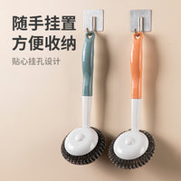 Long Handle Steel Wire Ball Cleaning Brush for Kitchen Cooktops and Dishes