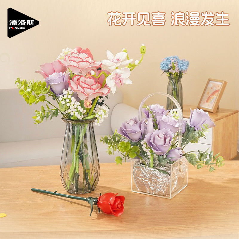 Panlos Building Block Flower Bouquet DIY Assembly Kit for Girls, Friends, Valentine's Day Gift
