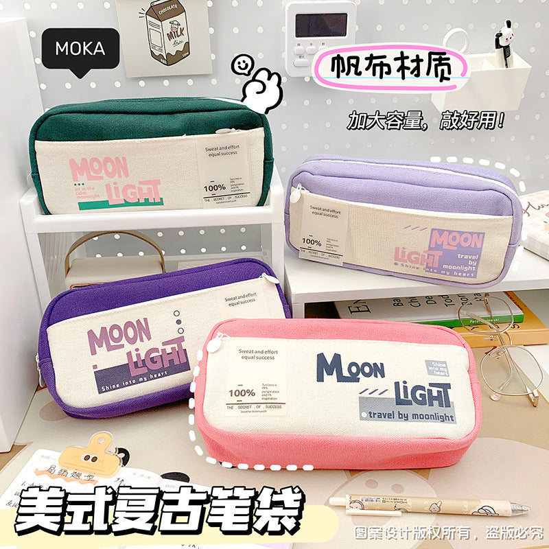 Vintage Canvas Pencil Pouch Large Capacity Multi-layer Stationery Bag for Students