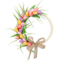 2026 New Spring Easter Wreath with Wooden Beads and Artificial Tulips for Door Decoration