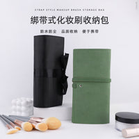 Portable Lychee Pattern PU Leather Cosmetic Brush Organizer Bag with Strap, Dustproof Travel Makeup Pouch