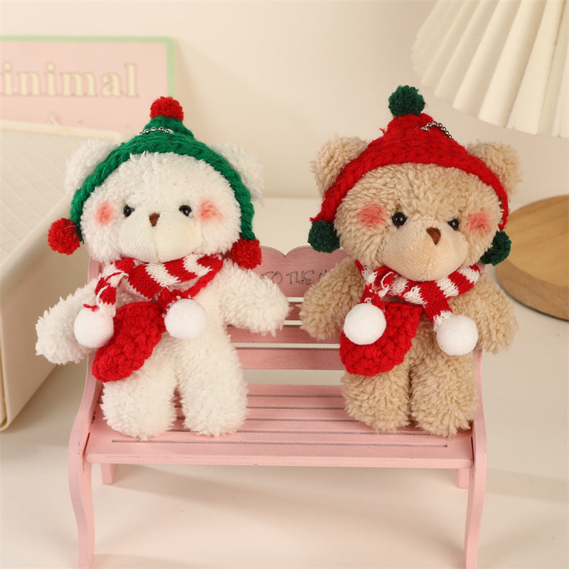 Christmas Scarf Bear Plush Keychain for Bags and Keys, Cute Stuffed Animal Doll Gift for Girls