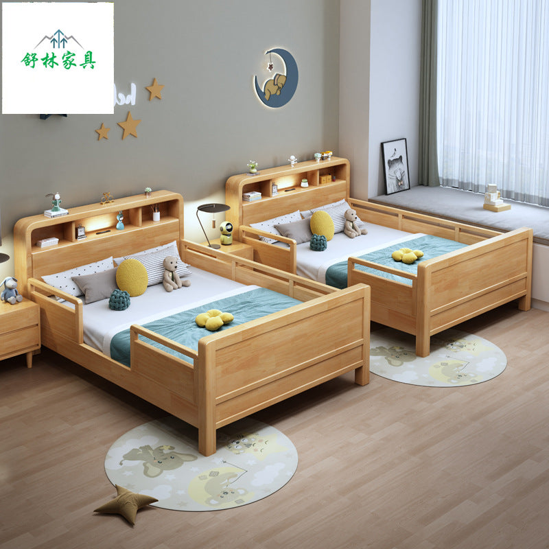 Solid Wood Kids Bed with Guardrail, Nordic Style Single Bed for Boys and Girls, Small Apartment Children's Bed