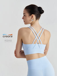 Women's Double-Sided Brushed Crisscross Back Sports Bra Elastic Shockproof Gathered Yoga Fitness Vest