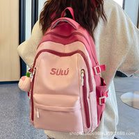 High-Capacity Backpack for Girls, Junior and Senior High School Students, Simple Casual Bookbag, Lightweight Travel Contrast Color Backpack