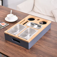 Wooden Sofa Armrest Snack Tray with Storage Box for Living Room