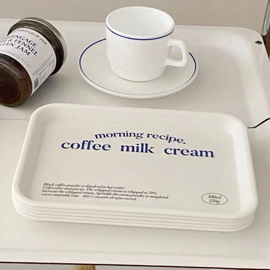INS Style Melamine Serving Tray with Blue English Lettering for Coffee Bread Breakfast Dessert Fruit