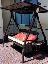 Outdoor Wicker Swing Chair for Patio Garden Balcony - Adult Iron Art Cradle Hammock