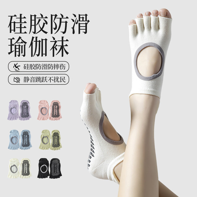 Non-Slip Pilates Yoga Socks with Open Back and Five Toes for Indoor Fitness