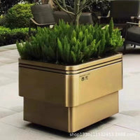 Outdoor Stainless Steel Planter Box Galvanized Iron Large Flower Bed Mobile Planting Trough Commercial Square Garden Landscape
