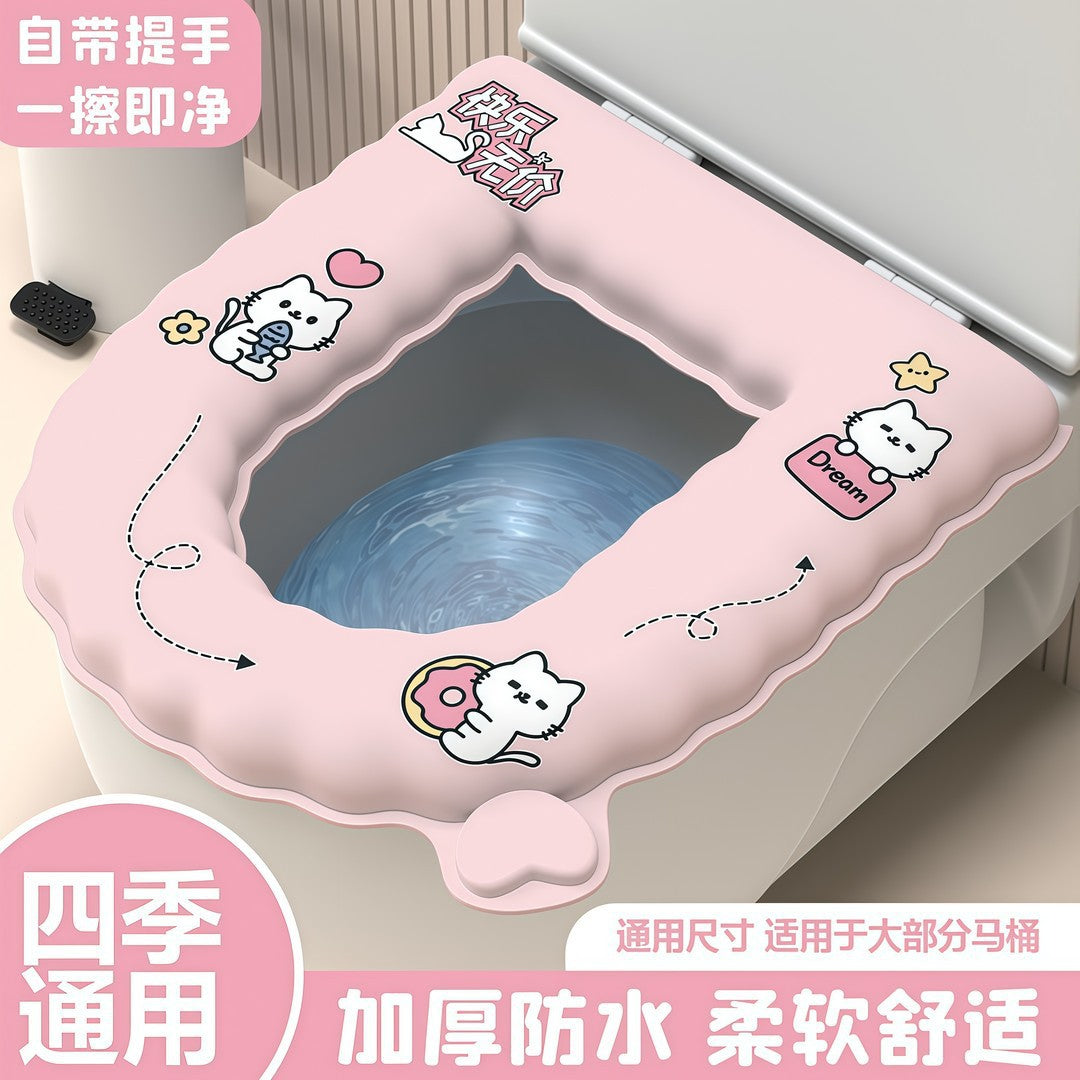 Waterproof Thick Toilet Seat Cushion, All-Season EVA Washable & Reusable Toilet Seat Cover with Adhesive Backing