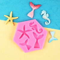 Mermaid Tail, Starfish, Shell Silicone Mold for Cake Decorating, Fondant, Mousse, Chocolate, Resin Crafts