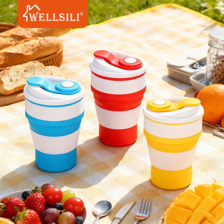 Collapsible Silicone Travel Mug with Lid - Portable & Reusable Coffee Cup for Outdoor Activities