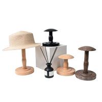 Vintage Style Desktop Hat Display Stand with Faux Wood Base for Retail Stores