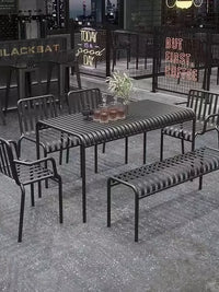 Nordic Wrought Iron Outdoor Patio Dining Set with Backrest Garden Bench