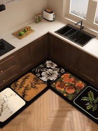 L-Shaped Diatomaceous Earth Kitchen Mat Absorbent Non-Slip Washable Oil-Proof Rug