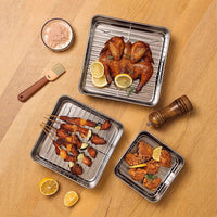 304 Stainless Steel Square Roasting Pan with Rack for Air Fryer Grilling and Draining