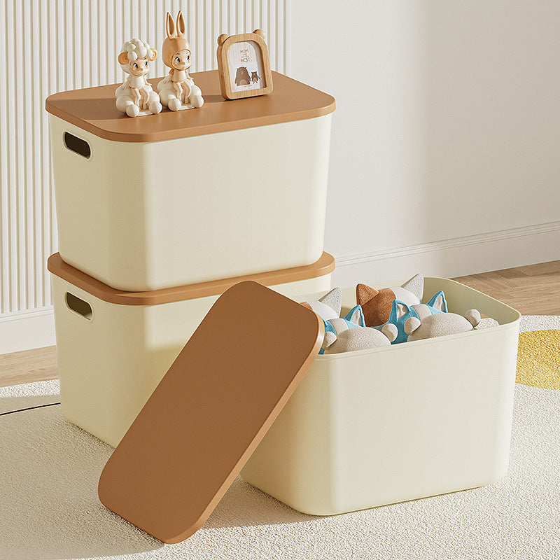 Stackable Cream Style Storage Box with Lid for Toys, Snacks, and Clothing