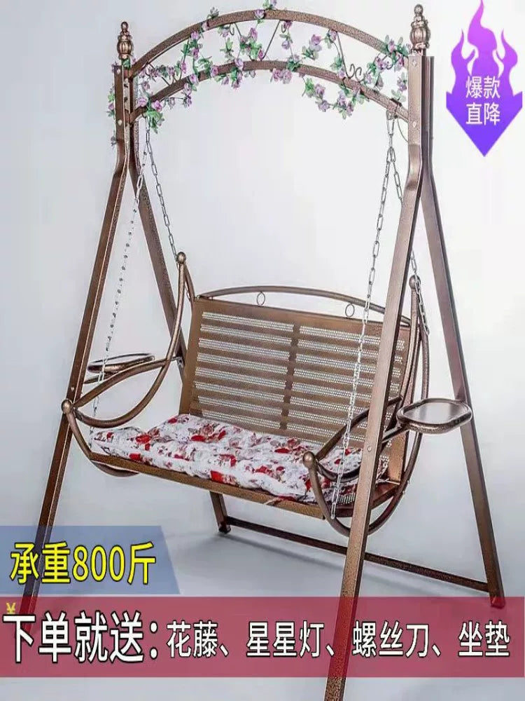 Double Outdoor Swing Chair without Stand, Wrought Iron High-Temperature Baked Paint Reinforced Adult Balcony Indoor Roof Hanging Chair