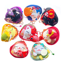 Japanese Lucky Cat Coin Purse with Snap Closure for Keys and Earbuds
