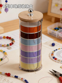 Bamboo Lid U-Shaped Storage Box for Craft Thread, Beading Cord, and Sewing Supplies