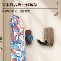 No-Drill Solid Wood Skateboard Wall Mount Rack for Longboards and Surfboards