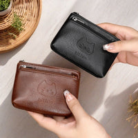 Cute Cartoon Cat Genuine Leather Coin Purse Portable Earphone Card Holder
