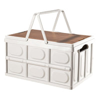 Outdoor Camping Storage Box with Wooden Lid - Portable Car Trunk Organizer & Picnic Basket